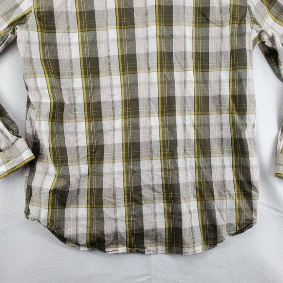 Columbia Shirt Men's Long Sleeve Button Up Collared Green White Yellow Plaid XL - Picture 9 of 12